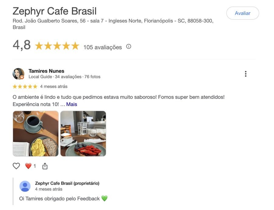Avaliação do Zephýr Café